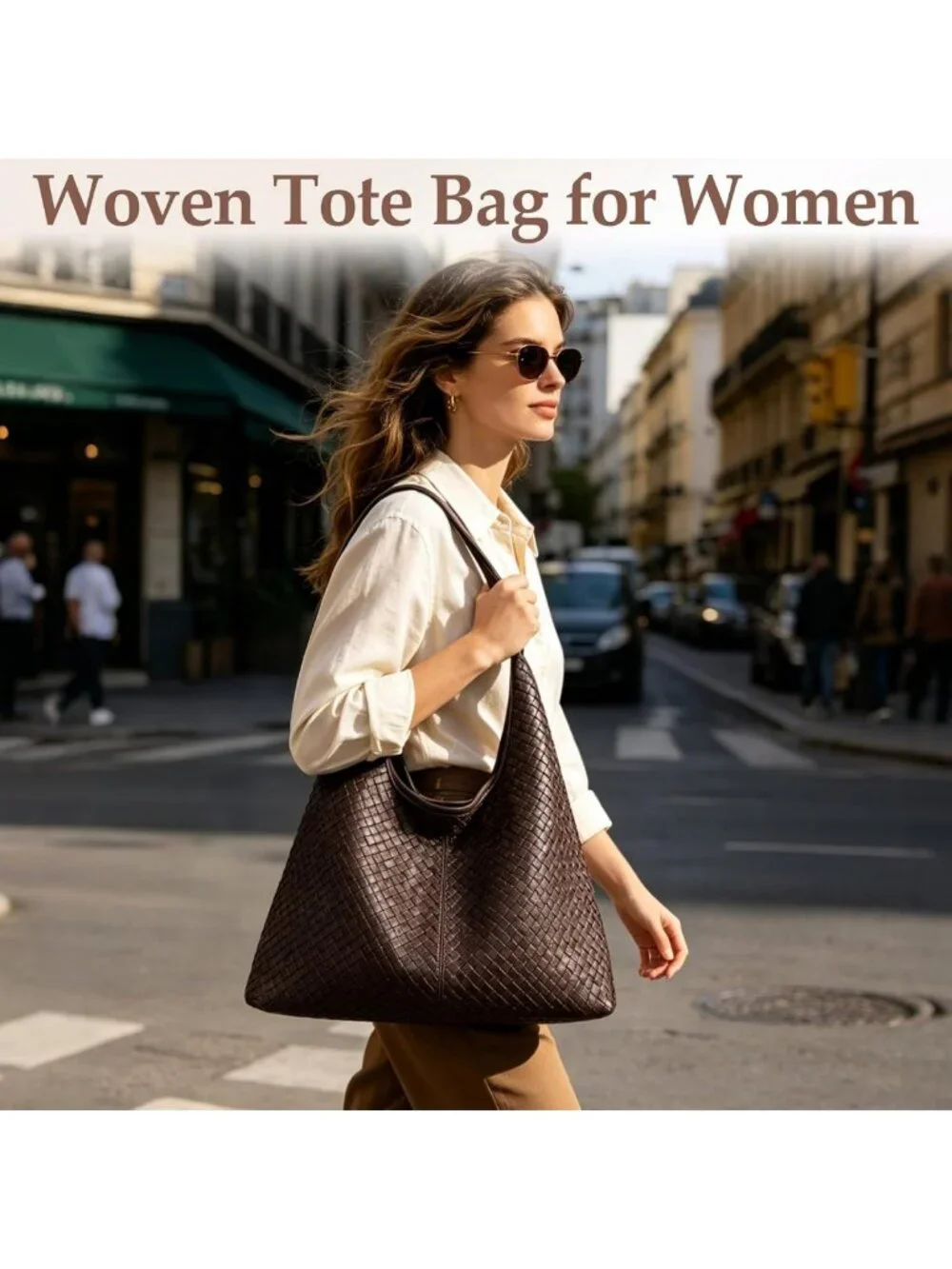 Stylish Woven Tote Bag for Women, Vegan Leather Hobo, Large Slouchy Work Purse